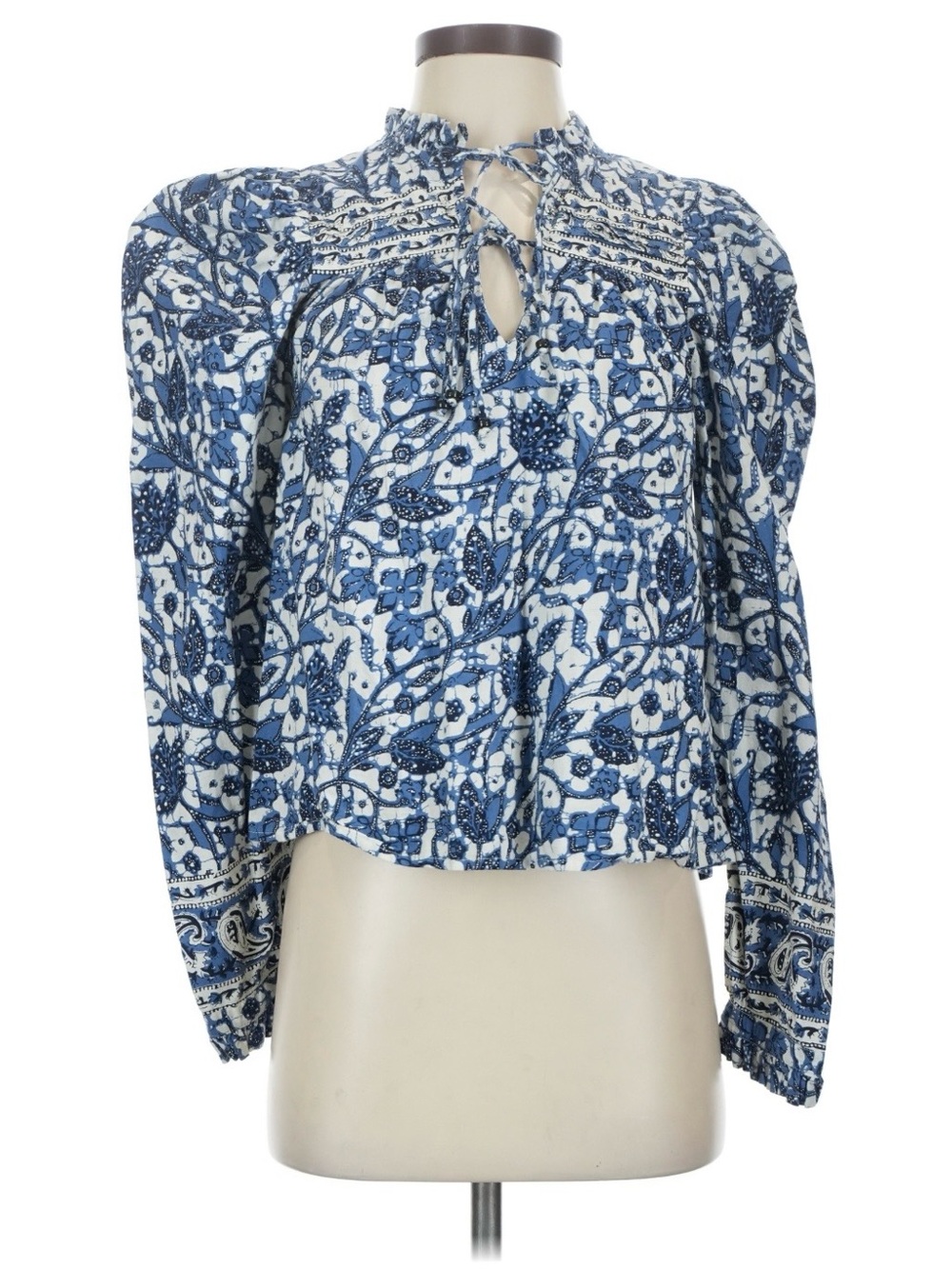 Love the Label Tallulah Floral Victorian Blouse in blue and white.